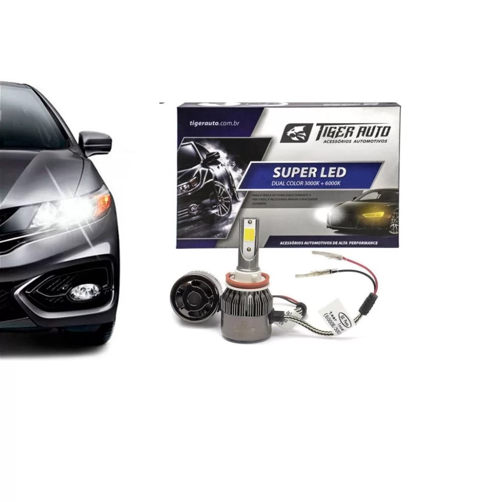KIT LÂMPADA H3 SUPER LED 2D DUAL COLOR 3000 E 6000K 4800LM 12 E 24V DUAS CORES LUZ BRANCA E AMARELA - TIGER - TG1008H3