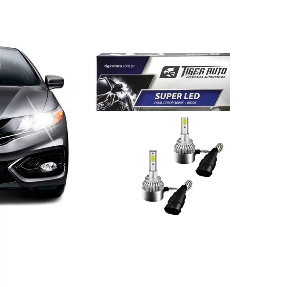 KIT LÂMPADA H27 SUPER LED 2D DUAL COLOR 3000 E 6000K 4800LM 12 E 24V DUAS CORES LUZ BRANCA E AMARELA - TIGER - TG1008H27