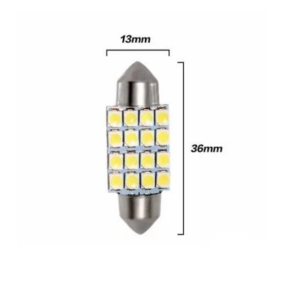 LÂMPADA DE LED TORPEDO 36MM 16 LEDs 12V APLICAÇÃO PARA Luz DE Teto, Placa E Porta malas - TIGER - TG1014002