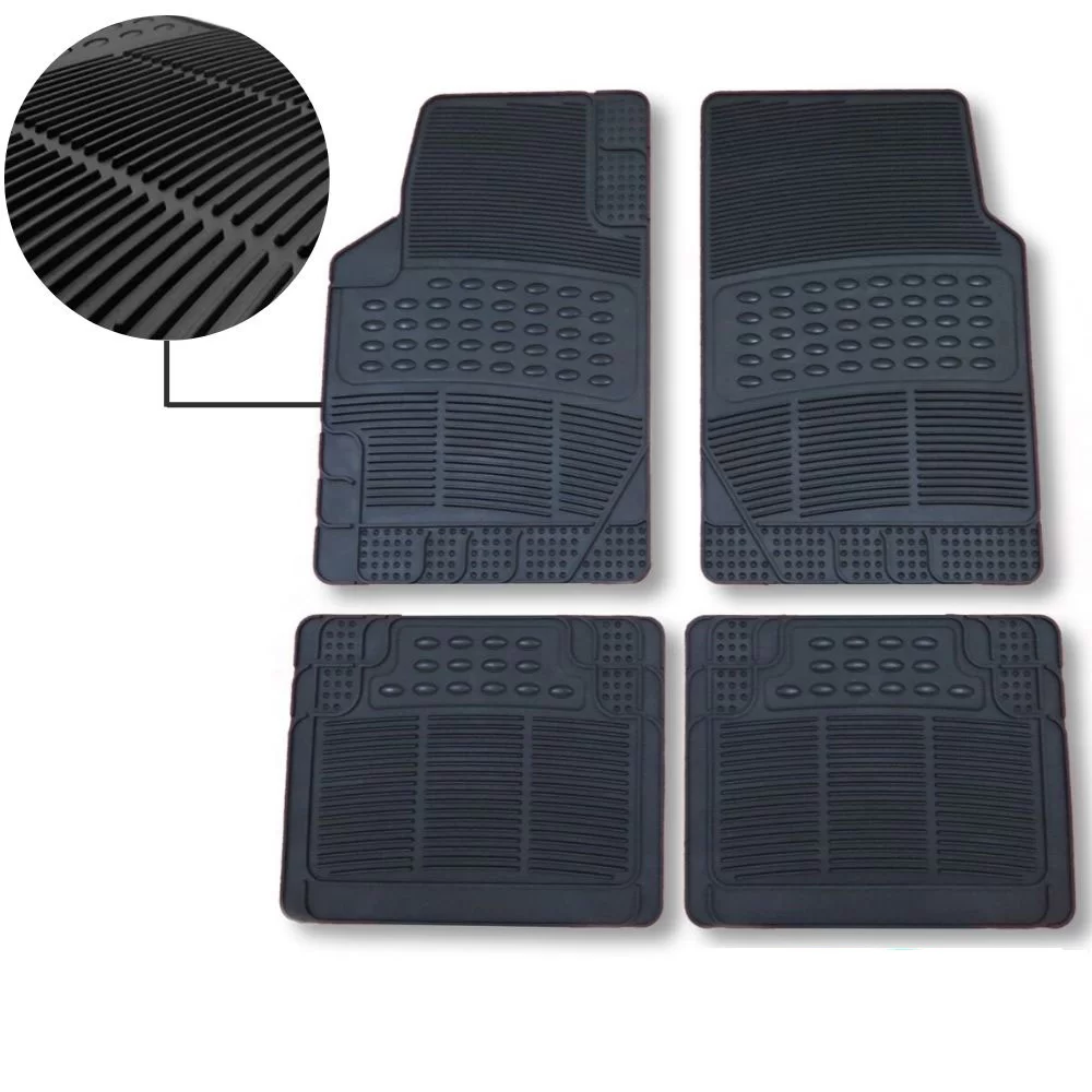 JOGO DE TAPETE AUTOMOTIVO PVC FLEXÍVEL UNIVERSAL MODELO B PRETO COM TEXTURA ANTIDERRAPANTE 4 PEÇAS - FLASH TAPETES FT002
