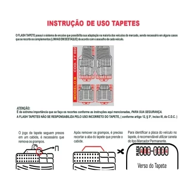 JOGO DE TAPETE AUTOMOTIVO PVC FLEXÍVEL UNIVERSAL MODELO B PRETO COM TEXTURA ANTIDERRAPANTE 4 PEÇAS - FLASH TAPETES FT002