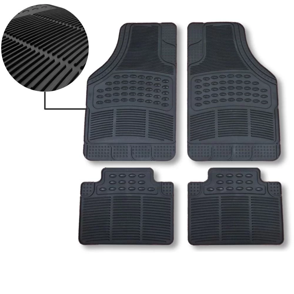 JOGO DE TAPETE AUTOMOTIVO PVC FLEXÍVEL UNIVERSAL MODELO G PRETO COM TEXTURA ANTIDERRAPANTE 4 PEÇAS - FLASH TAPETES FT009