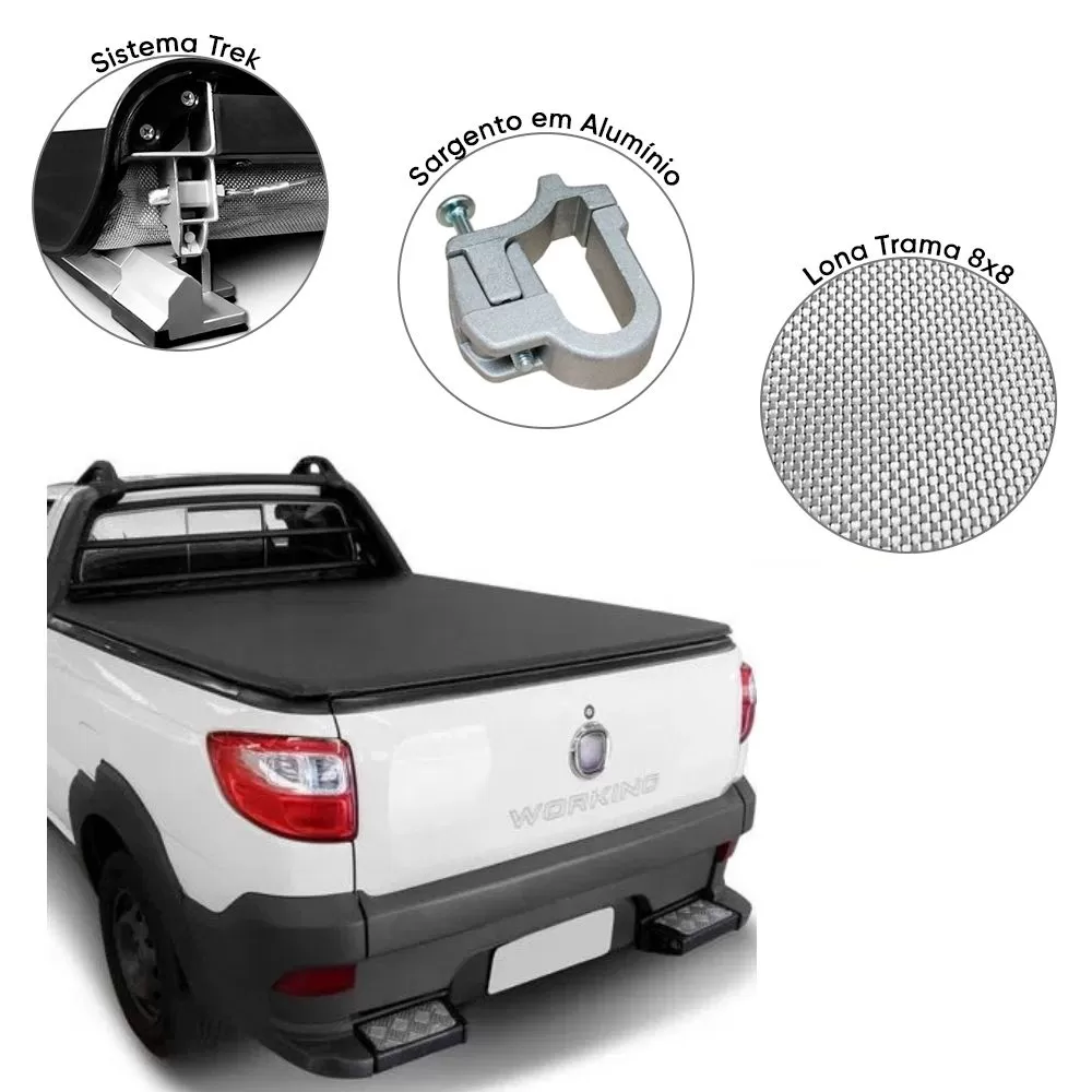 CAPOTA MARÍTIMA FLASH FORCE FIAT STRADA 1998 ATÉ 2013 CABINE SIMPLES COM GRADE SEM GANCHO COM ESTEPE - FLASH COVER FF044