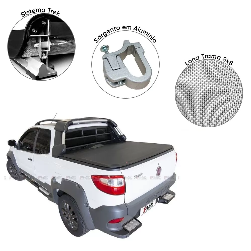 CAPOTA MARÍTIMA FLASH FORCE FIAT STRADA ADVENTURE 2014 EM DIANTE CABINE DUPLA COM ESTEPE - FLASH COVER FF185