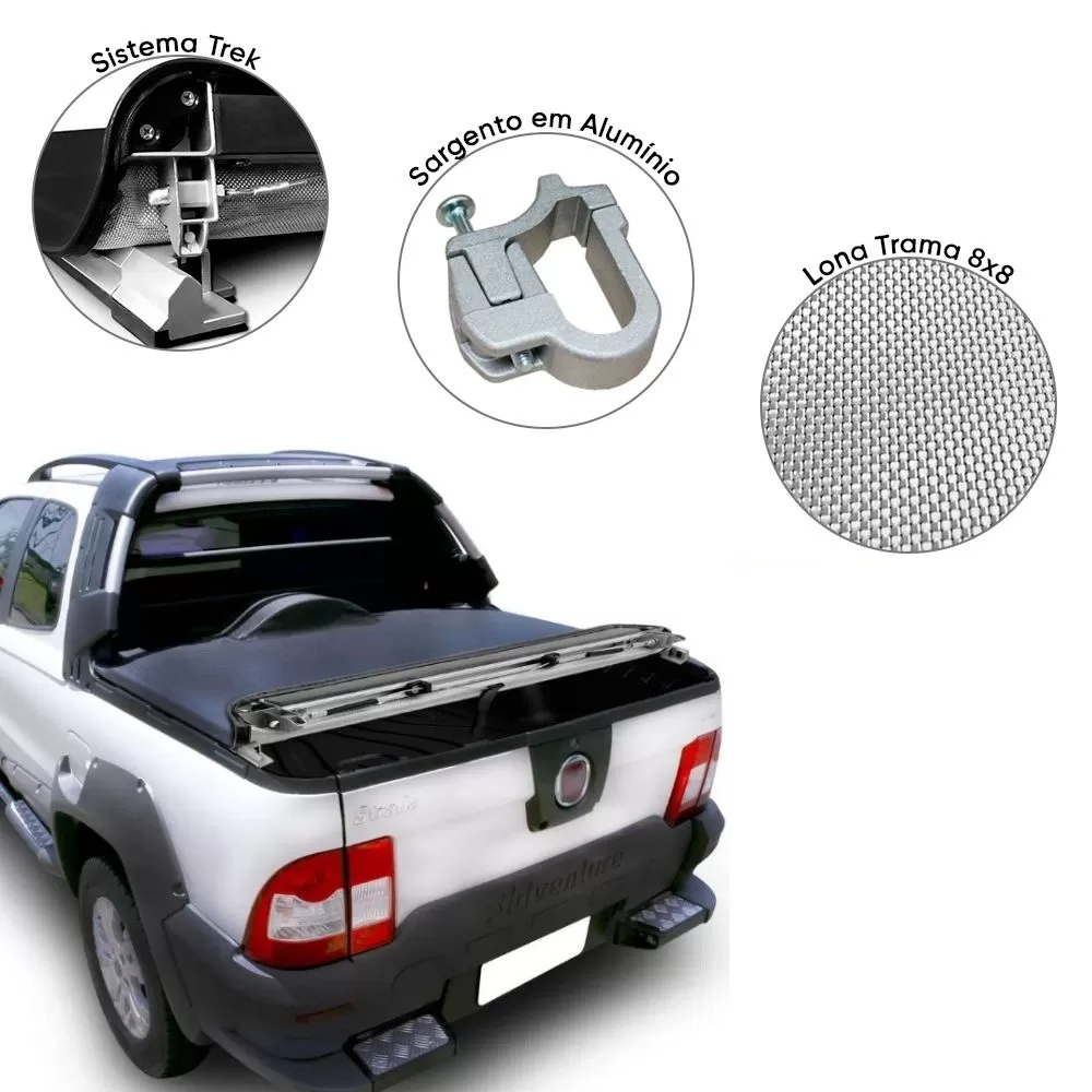 CAPOTA MARÍTIMA FLASH FORCE FIAT STRADA CD 2010 ATÉ 2013 CABINE DUPLA SEM GANCHO E COM ESTEPE - FLASH COVER FF147