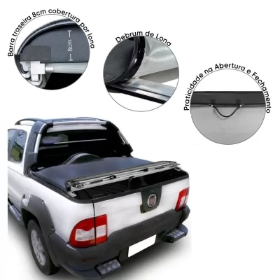 CAPOTA MARÍTIMA FLASH FORCE FIAT STRADA CD 2010 ATÉ 2013 CABINE DUPLA SEM GANCHO E COM ESTEPE - FLASH COVER FF147