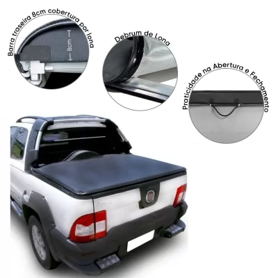 CAPOTA MARÍTIMA FLASH FORCE FIAT STRADA LOCKER 2009 ATÉ 2013 CABINE ESTENDIDA SEM GANCHO COM ESTEPE - FLASH COVER 139