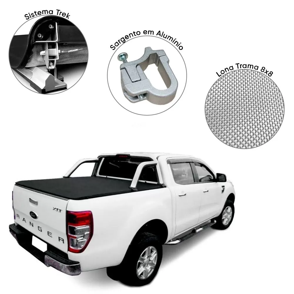 CAPOTA MARÍTIMA FLASH FORCE FORD RANGER XLT 2012 EM DIANTE CABINE DUPLA COM SANTO ANTÔNIO DUPLO ORIGINAL - FLASH COVER 177