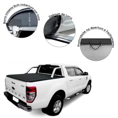 CAPOTA MARÍTIMA FLASH FORCE FORD RANGER XLT 2012 EM DIANTE CABINE DUPLA COM SANTO ANTÔNIO DUPLO ORIGINAL - FLASH COVER 177