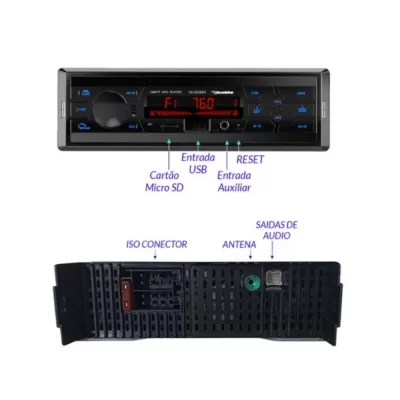 RÁDIO MP3 PLAYER AUTOMOTIVO COM BLUETOOTH, MICRO SD, AUXILIAR, 4 SAÍDAS RCA E 1 SAÍDAS USB - ROADSTAR RS-2608BR