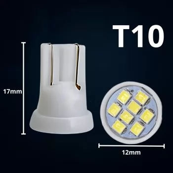 LAMPADA LED T10 SUPER BRANCO 8 LEDS 12V (TORRE)