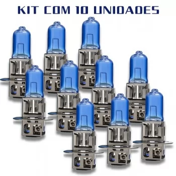Kit 10 Lâmpadas Super Branca H3 8500k Farol Carro 12v 55w