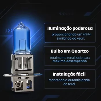Kit 10 Lâmpadas Super Branca H3 8500k Farol Carro 12v 55w