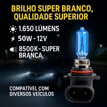 Par Lâmpadas Super Branca Hb3/9006 8500k Farol Carro