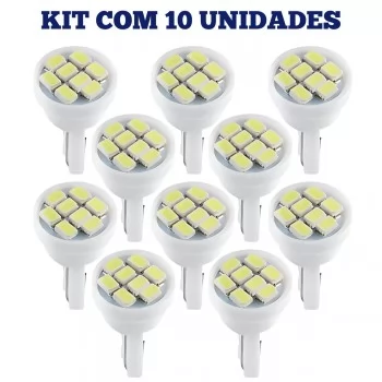 Lampadas T10 Pingo Led  Branca 8 Leds 6000K - 10 Unidades