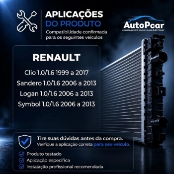 RADIADOR ALUMINIO RENAULT CLIO/LOGAN/SANDERO 1.0/1.6 99/12 C/S AR