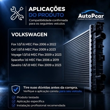 RADIADOR ALUMINIO VW GOL/FOX/SPACEFOX/POLO/VOYAGE 06/11 1.0/1.6/2.0 S/AR