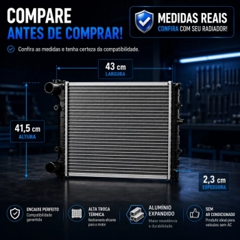 RADIADOR ALUMINIO VW GOL/FOX/SPACEFOX/POLO/VOYAGE 06/11 1.0/1.6/2.0 S/AR