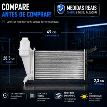 RADIADOR ALUMINIO GM CELTA 1.0/1.4 00/05 GAS S/AR C/RESERVATORIO